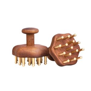 Premium 15-Pin Brass Scalp Massage Comb | Ergonomic Finger-Grip Wooden Meridian Brush for Hair Growth, Stress Relief & Deep Root Acupressure Therapy
